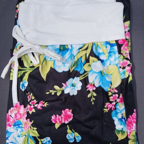 Comfy Black Pajama Stretch Floral Palazzo Wide Leg Lounge Pant NWT - Picture 1 of 10